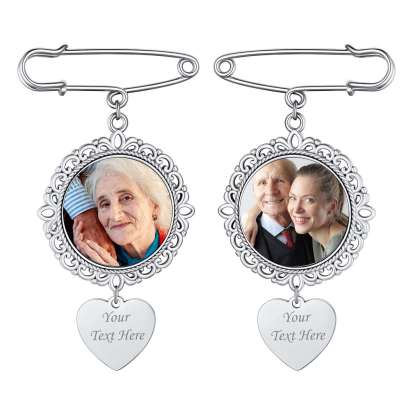 Custom Photo Charms Round Wedding Bouquet Brooch Pins silver 2