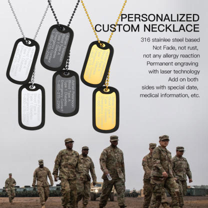 Personalized engraved Army Military Dog Tag Necklace with Silencer for Men