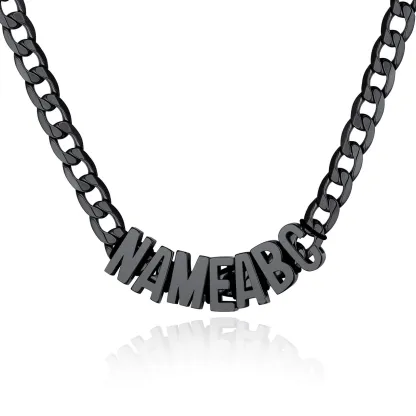 Custom Name Cuban Chain Necklace Gift for Men black