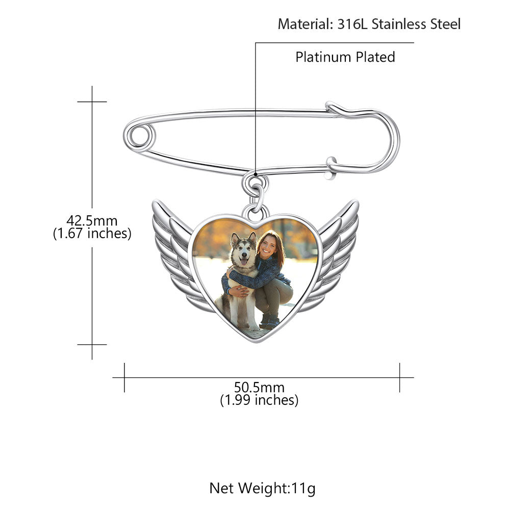 Custom Angel Wing Wedding Bouquet Photo Charms Brooch Pins detail