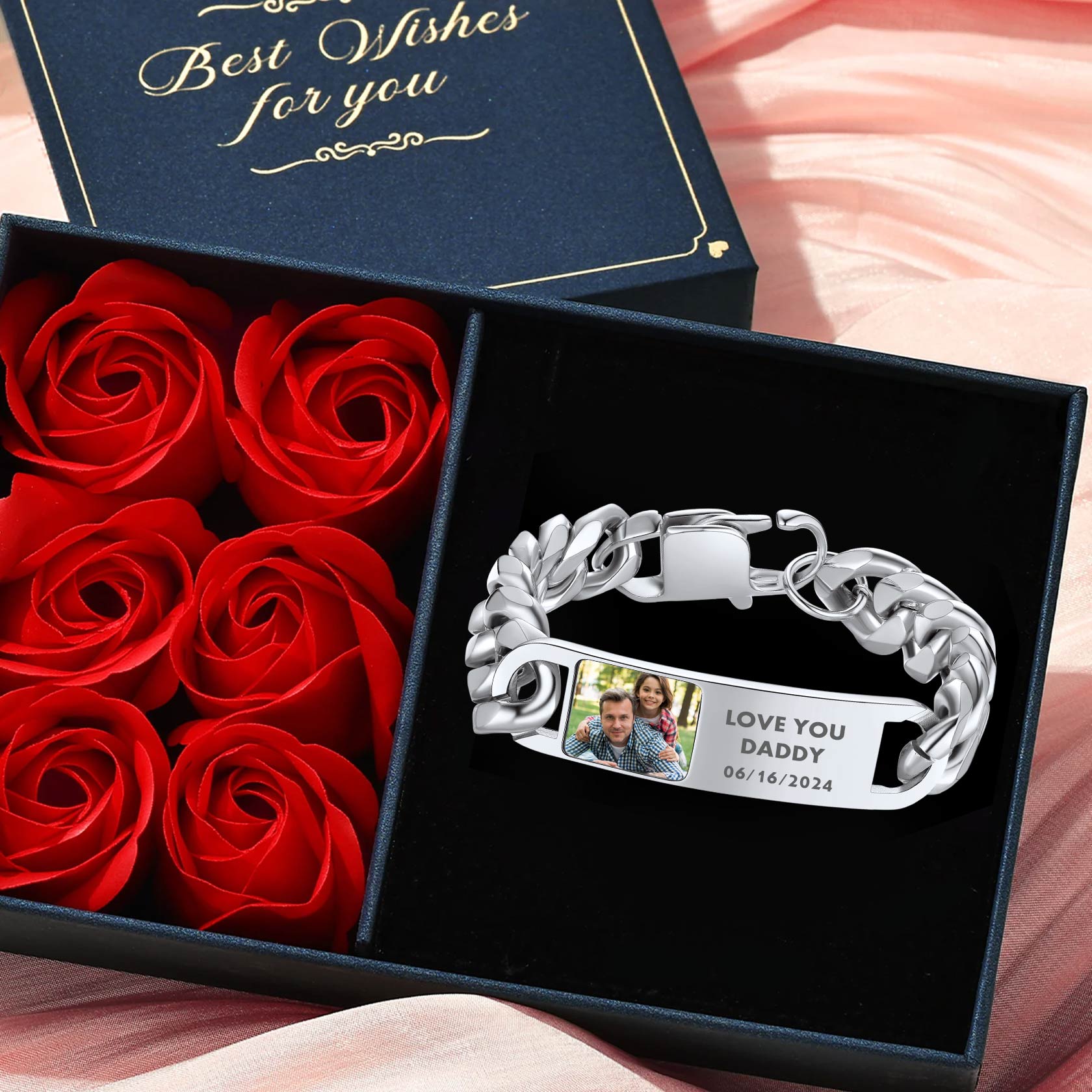 Personalized Picture Cuban Link Photo ID Bracelets for Men gift