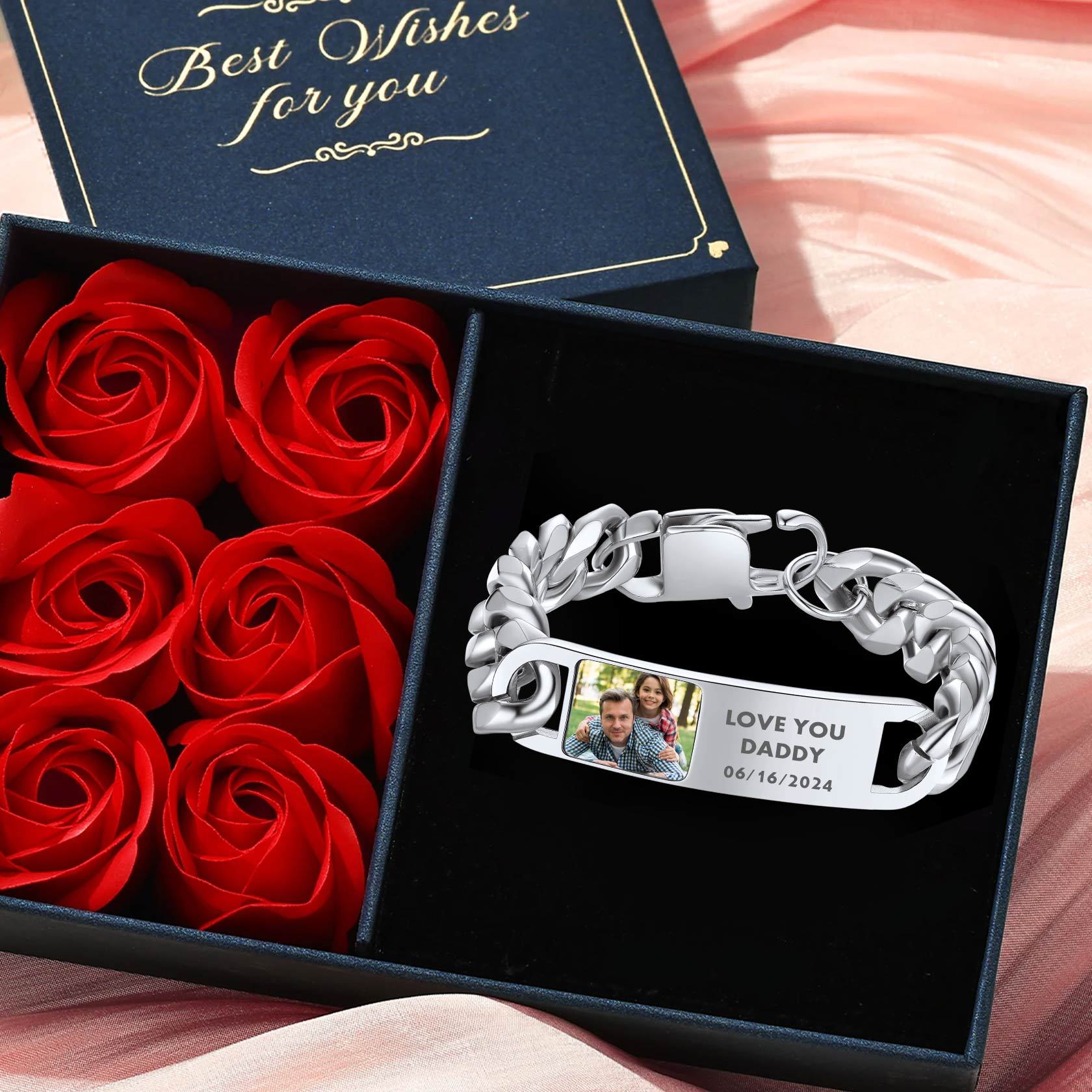 Personalized Picture Cuban Link Photo ID Bracelets for Men gift