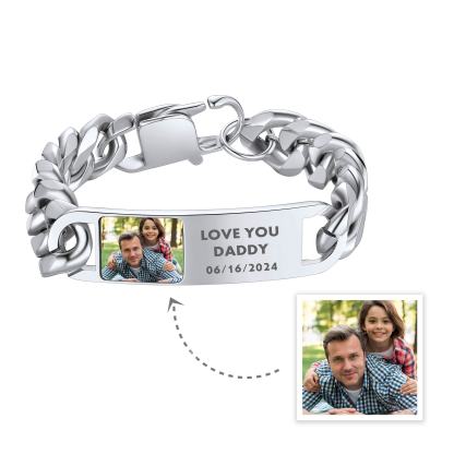 Personalized Picture Cuban Link Photo ID Bracelets for Men