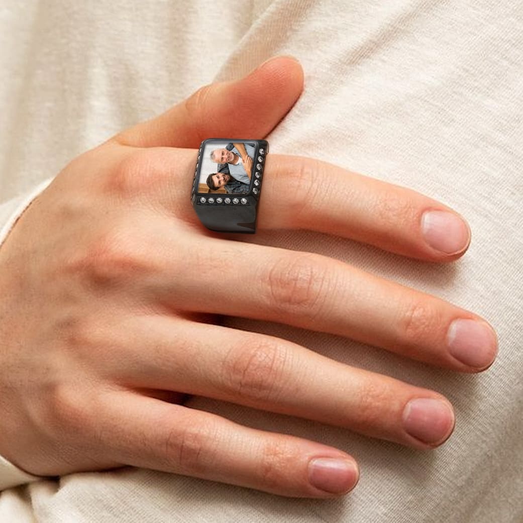 Photo Iced Out Picture Signet Ring for Men