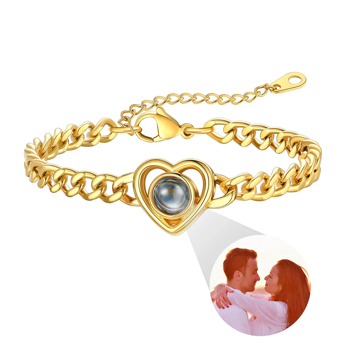 Photo Projection Bracelet Cuban Chain Bracelet Gold Plated