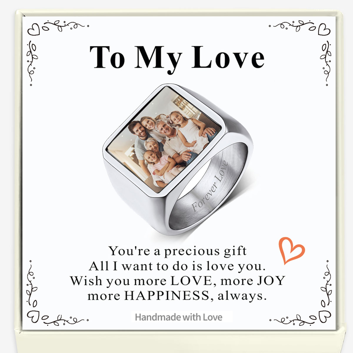 Photo Signet Ring for Men Gift with Greeting Card