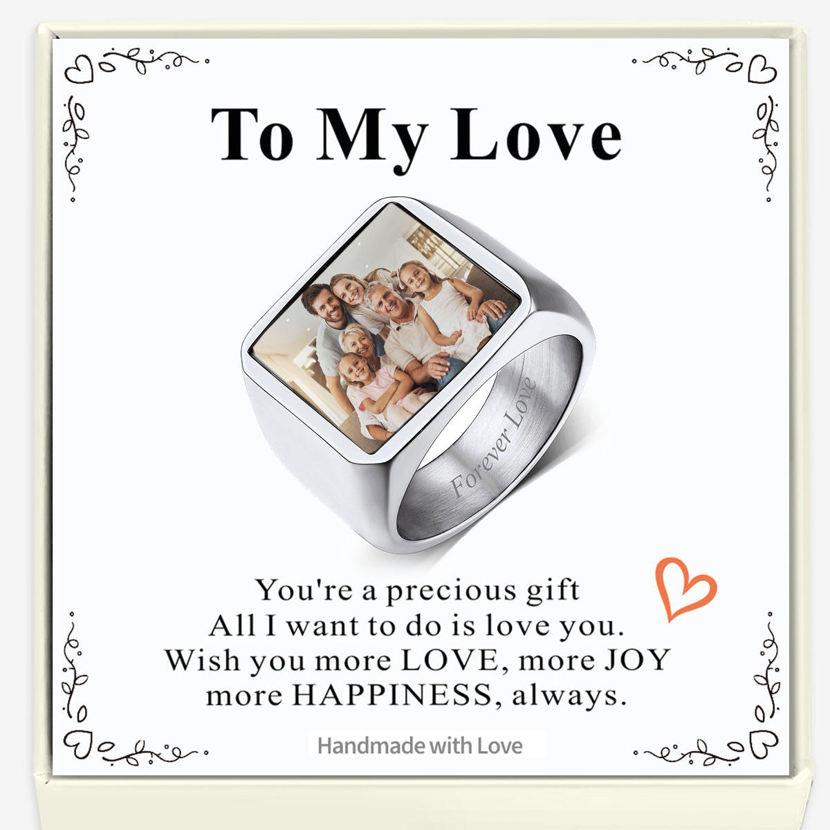 Photo Signet Ring for Men Gift with Greeting Card