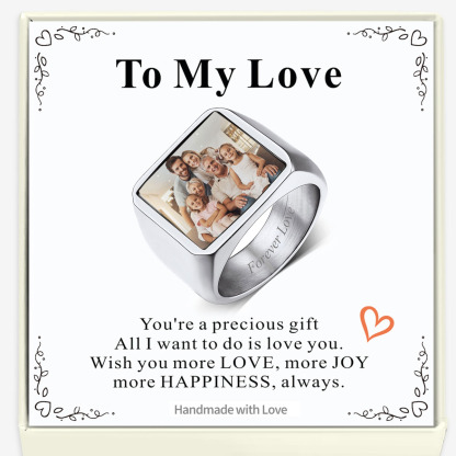 Photo Signet Ring for Men Gift with Greeting Card