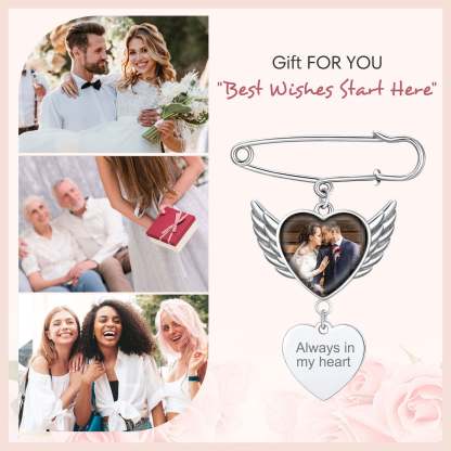 Custom Angel Wing Wedding Bouquet Heart picture Brooch Pins