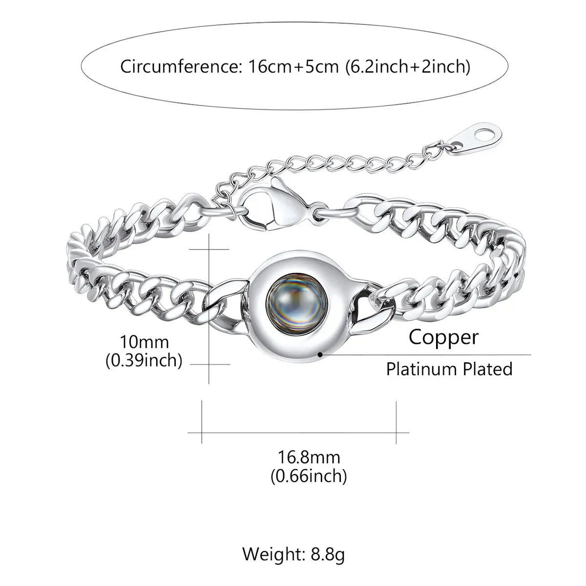 Picture Projection Bracelet Cuban Chain Bracelet Dimension Durable Solid