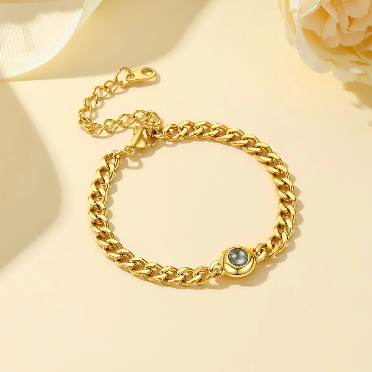 Picture Projection Bracelet Cuban Chain Bracelet Gold Plated