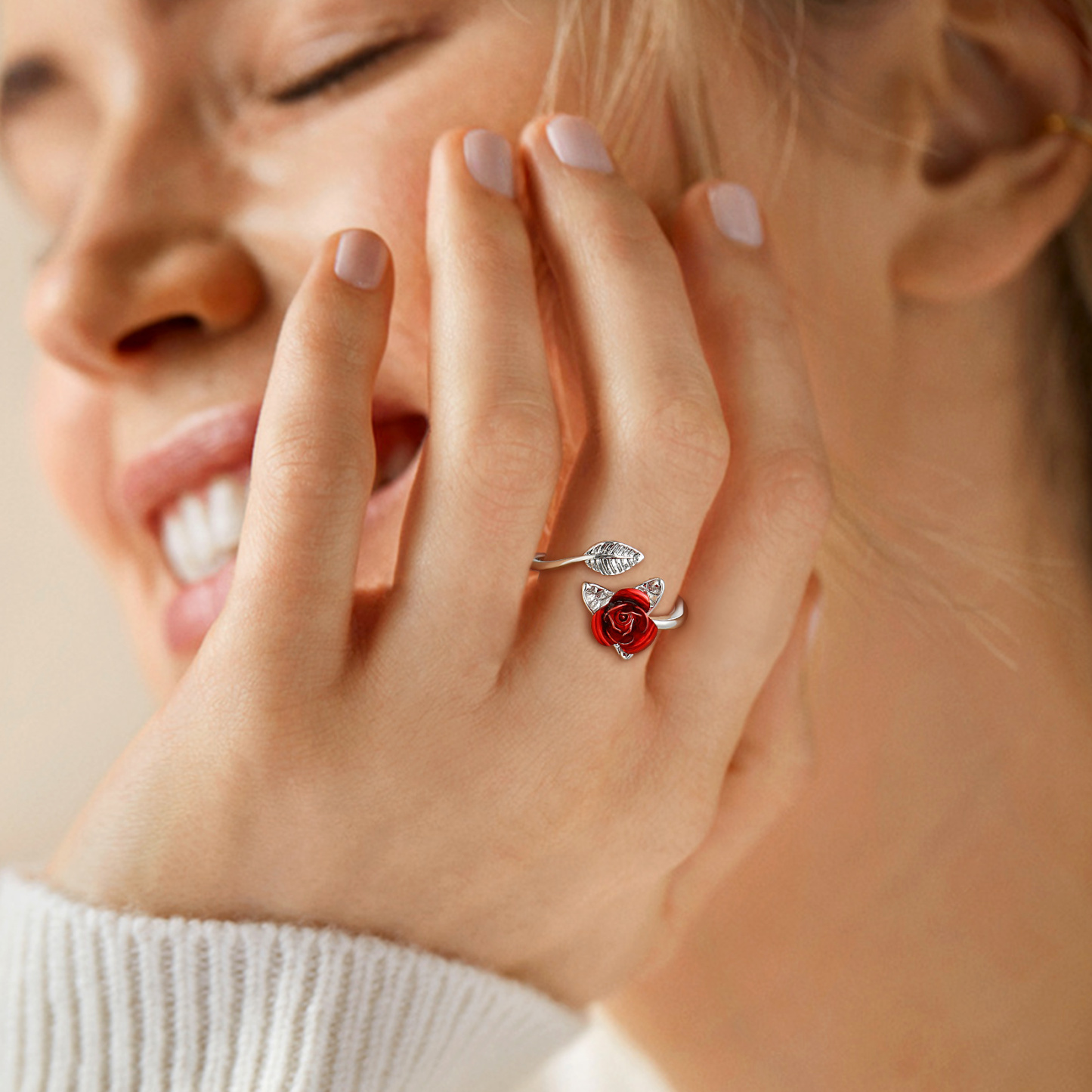 Copper Rose Flower Signet Adjustable Rings For Women model