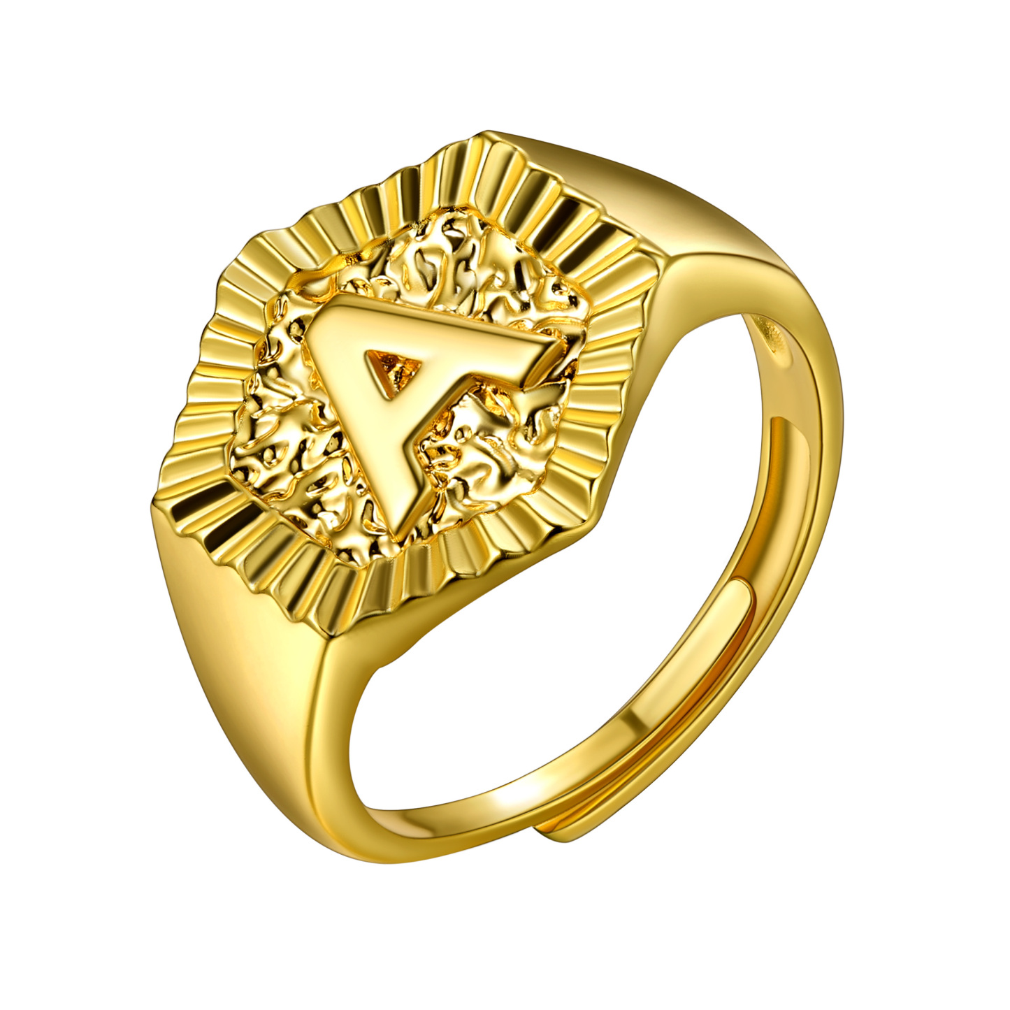 A-Z Letter Initial Ring 18K Gold Plated Statement Hexagon Jewelry