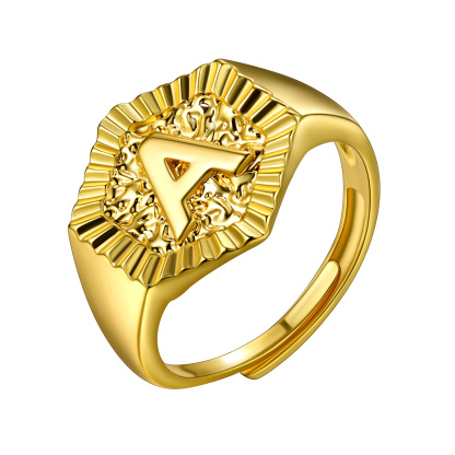A-Z Letter Initial Ring 18K Gold Plated Statement Hexagon Jewelry