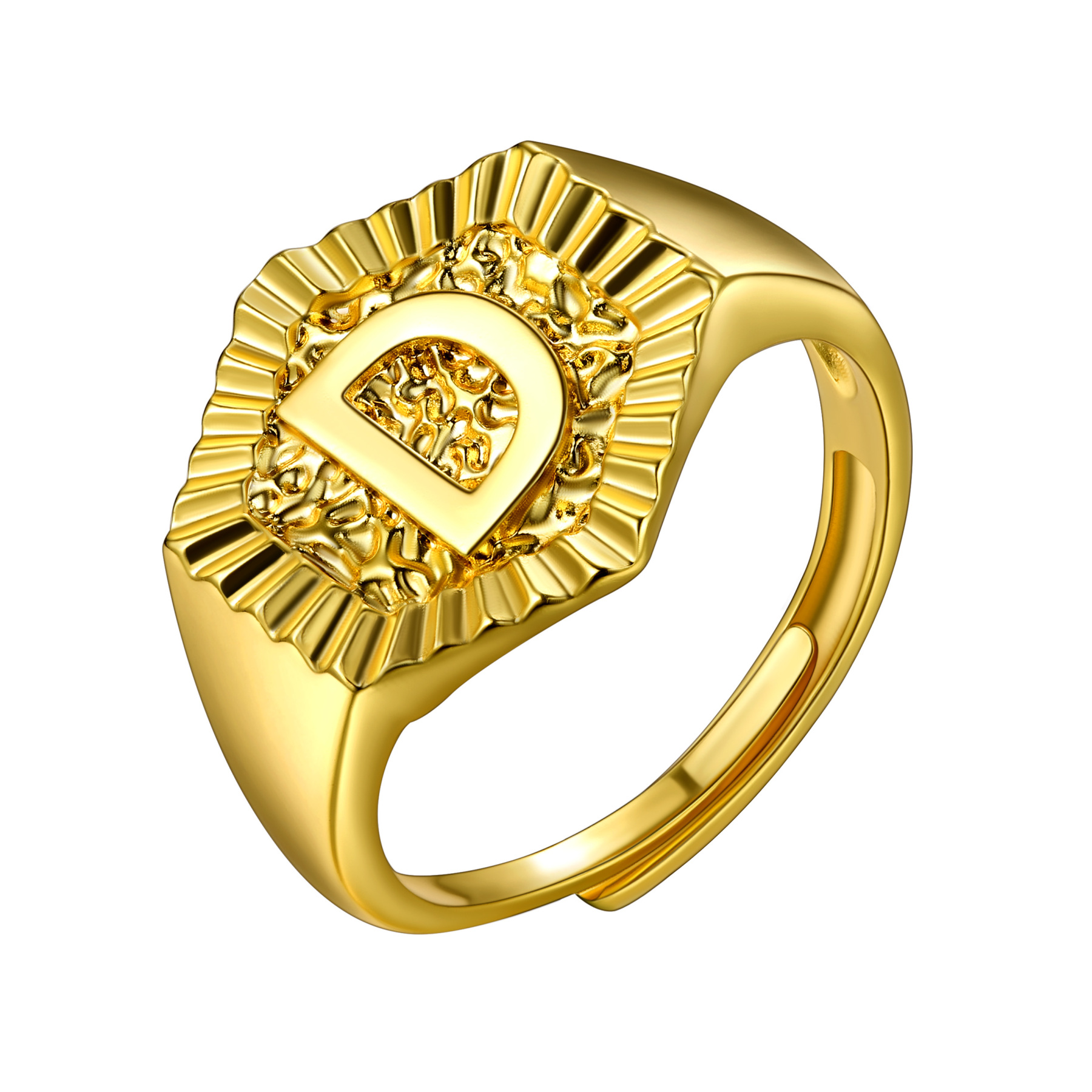A-Z Letter Initial Ring 18K Gold Plated Statement Hexagon Jewelry