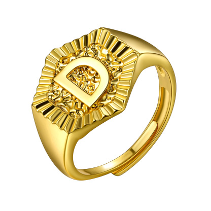 A-Z Letter Initial Ring 18K Gold Plated Statement Hexagon Jewelry