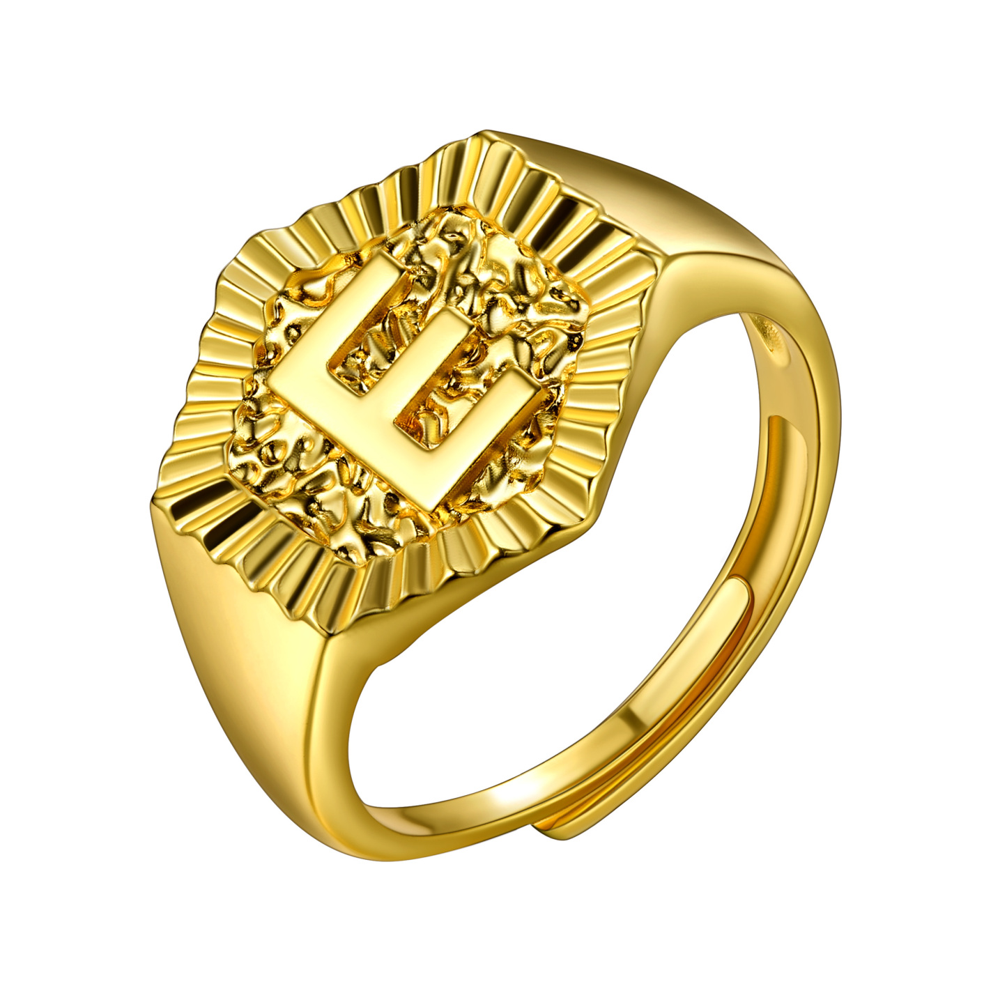 A-Z Letter Initial Ring 18K Gold Plated Statement Hexagon Jewelry
