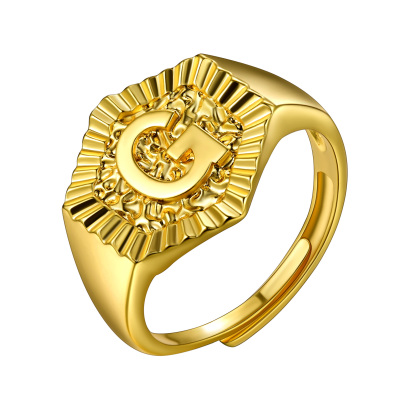 A-Z Letter Initial Ring 18K Gold Plated Statement Hexagon Jewelry
