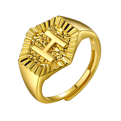 A-Z Letter Initial Ring 18K Gold Plated Statement Hexagon Jewelry