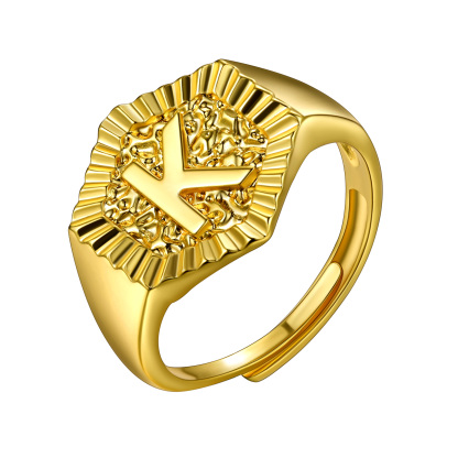 A-Z Letter Initial Ring 18K Gold Plated Statement Hexagon Jewelry