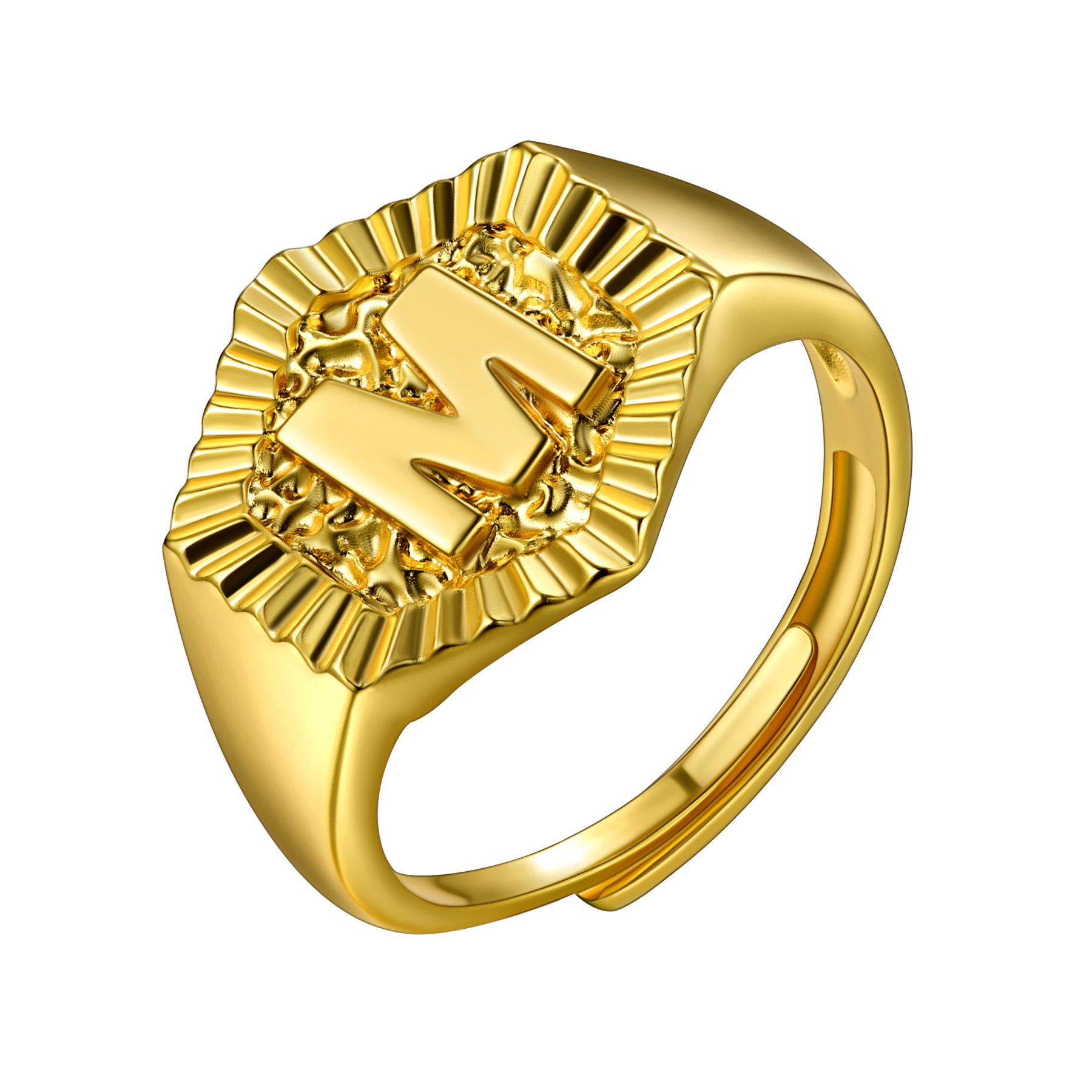 A-Z Letter Initial Ring 18K Gold Plated Statement Hexagon Jewelry