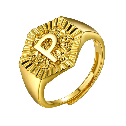 A-Z Letter Initial Ring 18K Gold Plated Statement Hexagon Jewelry