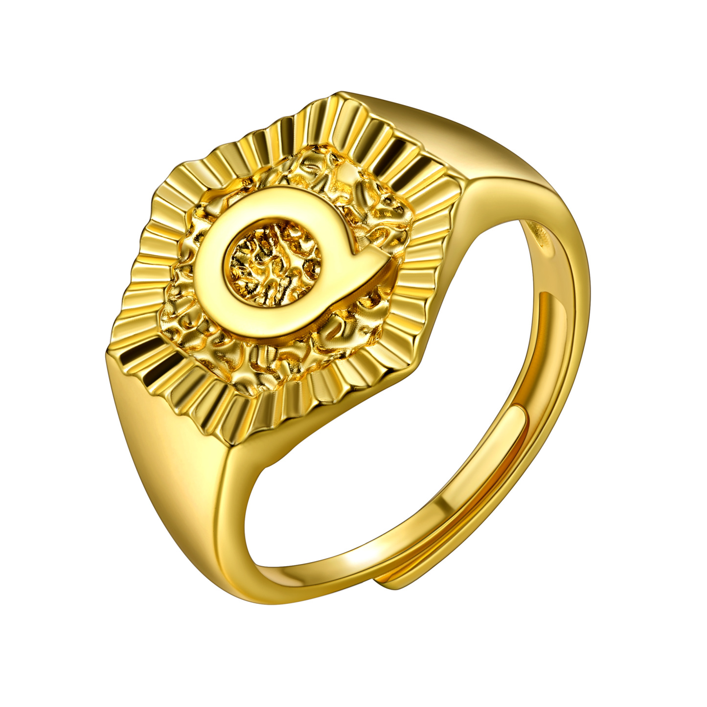 A-Z Letter Initial Ring 18K Gold Plated Statement Hexagon Jewelry