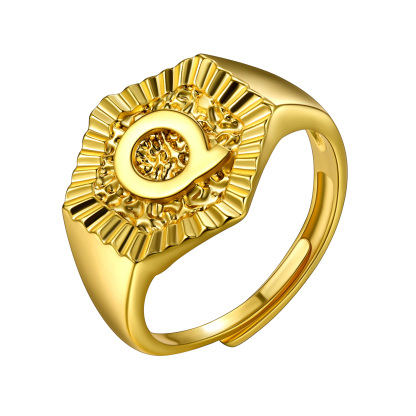 A-Z Letter Initial Ring 18K Gold Plated Statement Hexagon Jewelry