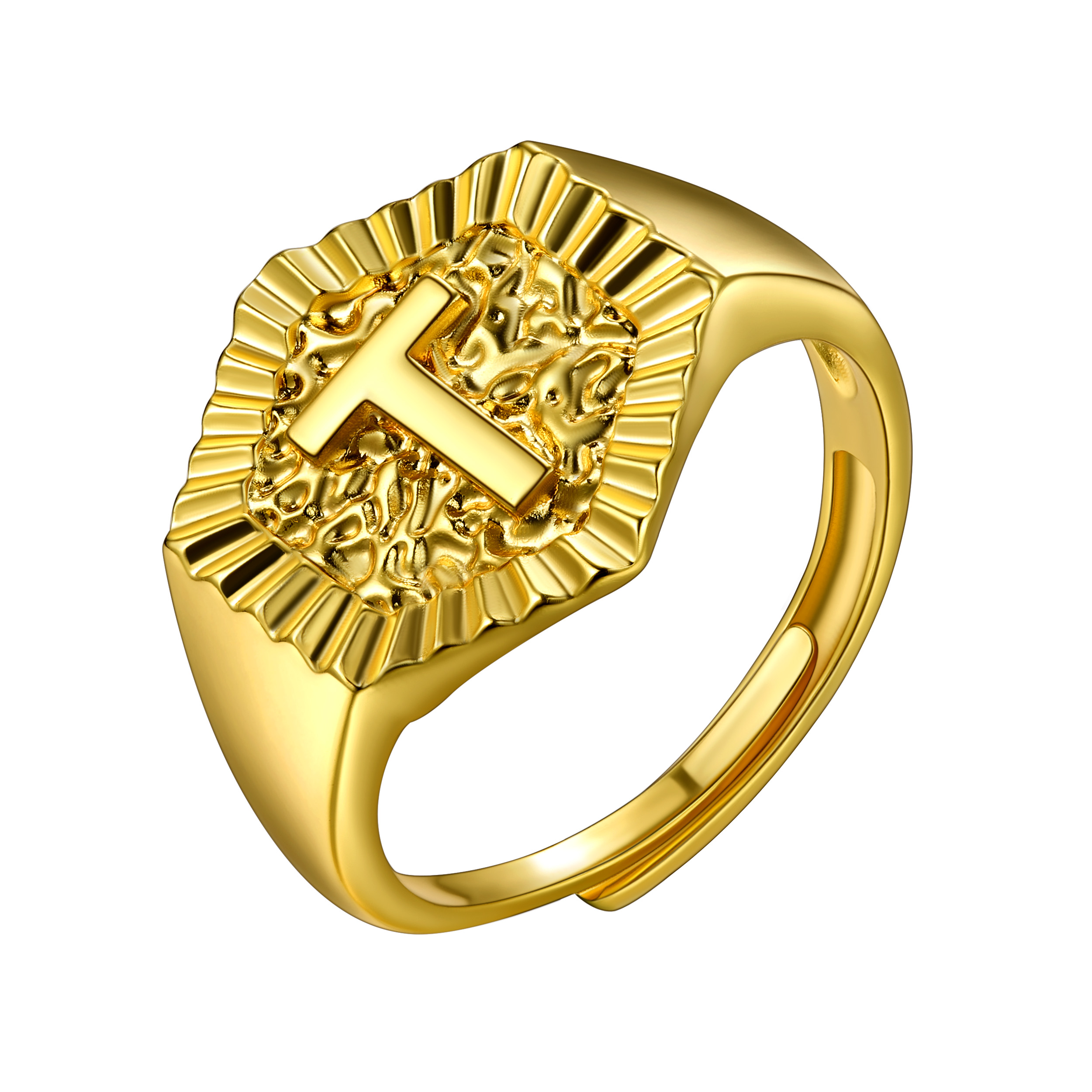 A-Z Letter Initial Ring 18K Gold Plated Statement Hexagon Jewelry