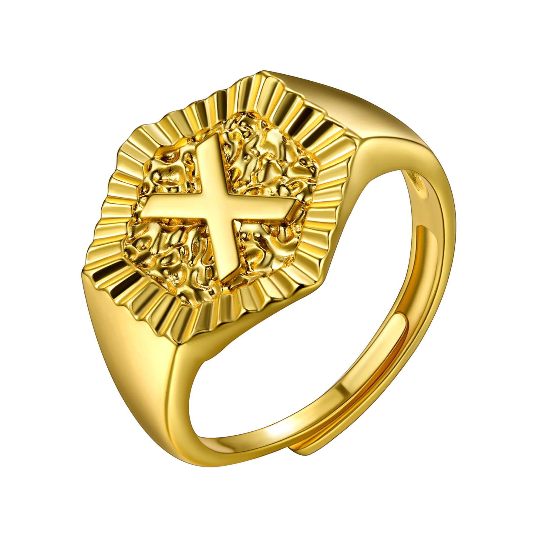 A-Z Letter Initial Ring 18K Gold Plated Statement Hexagon Jewelry