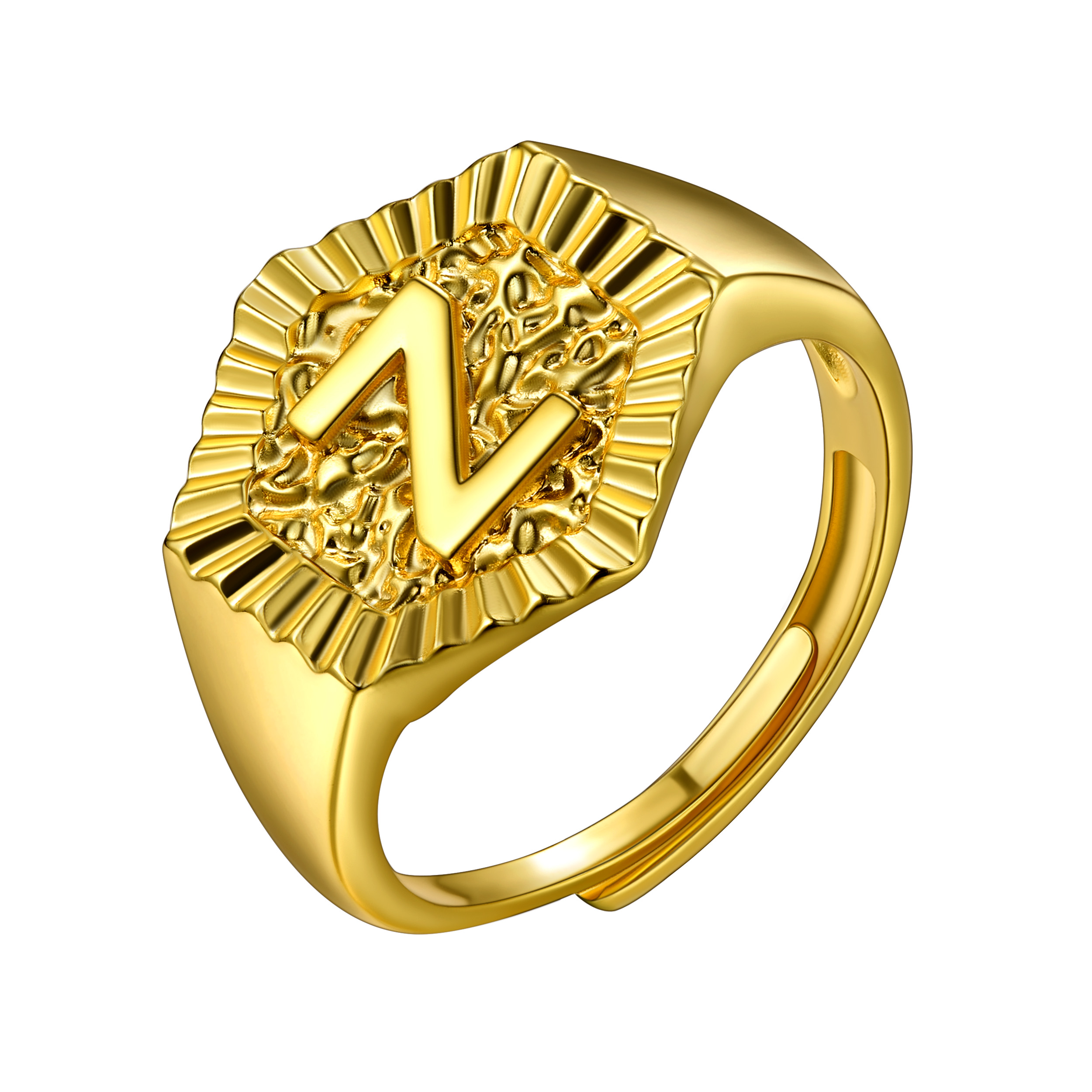 A-Z Letter Initial Ring 18K Gold Plated Statement Hexagon Jewelry