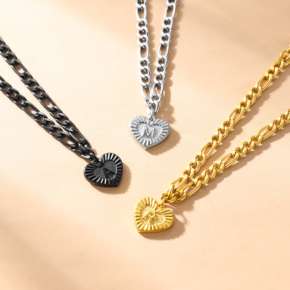 Initial Heart Figaro Anklet for Women