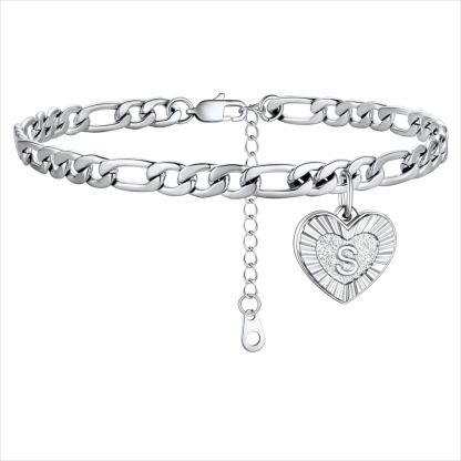 Initial Heart Charm Figaro Anklet for Women