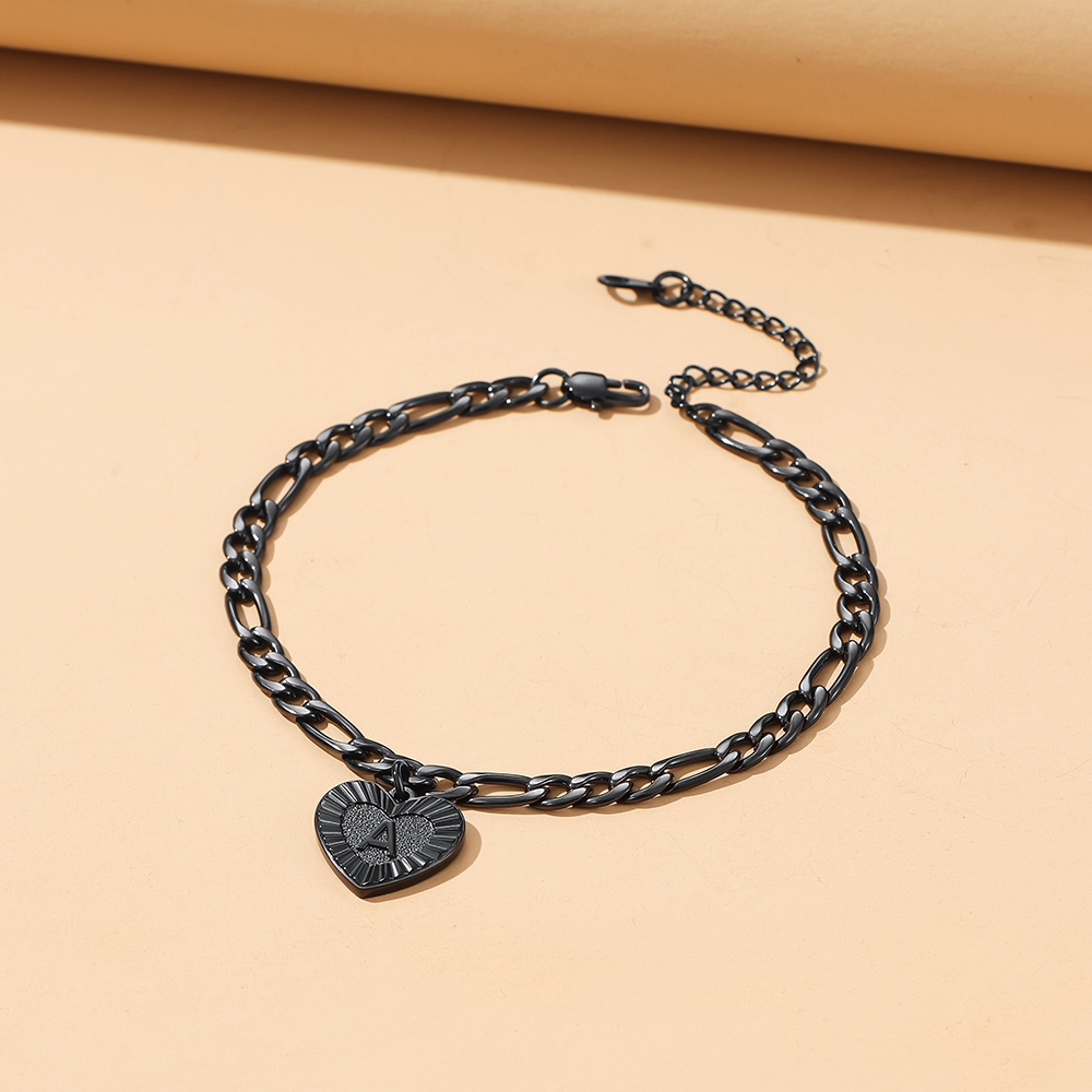 Initial Heart Charm Figaro black Anklet for Women