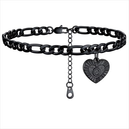 Initial Heart Charm Figaro Anklet for Women