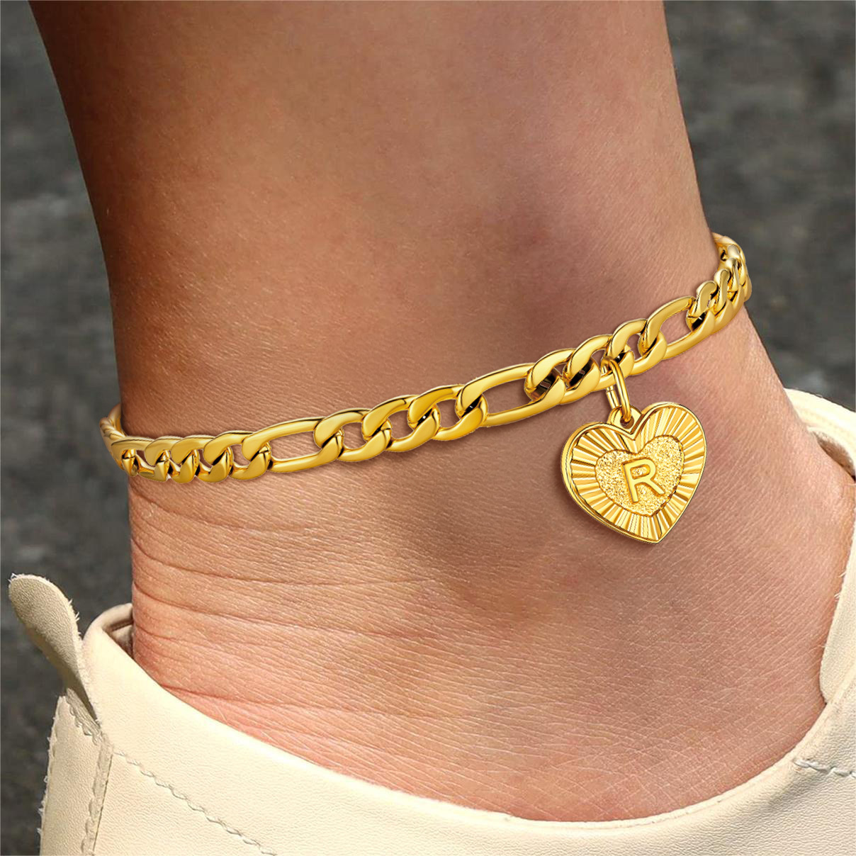 Initial Heart Charm Anklet for Women