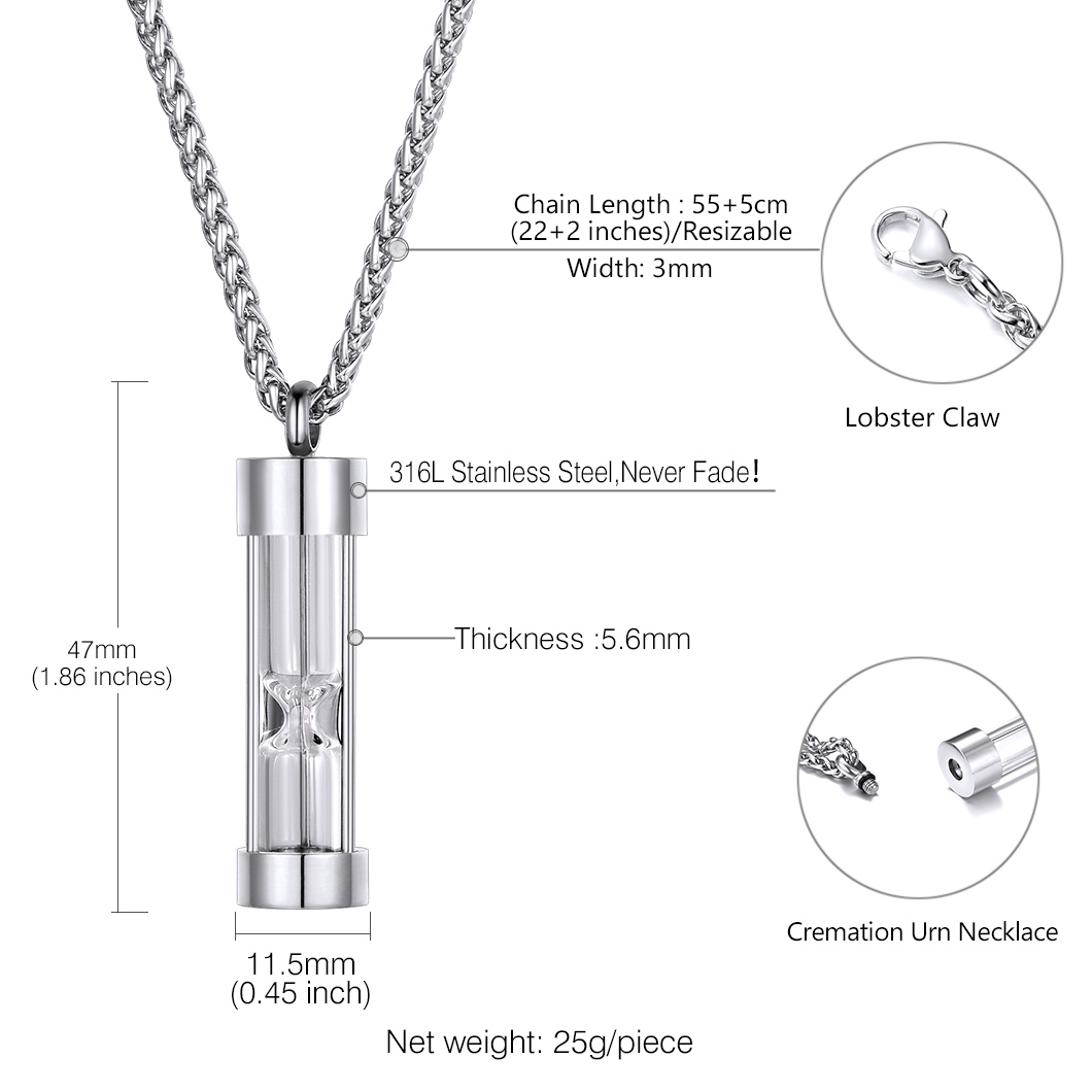 Urn Cremation Pendant Necklace for Ashes Stainless Steel Memorial Jewelry SIZE
