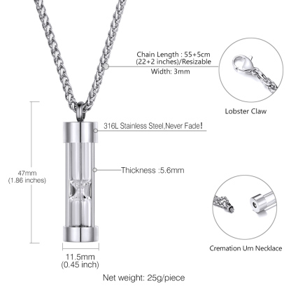 Urn Cremation Pendant Necklace for Ashes Stainless Steel Memorial Jewelry SIZE