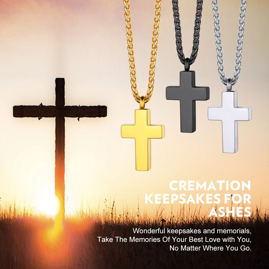 Custom Engraved Cross Cremation Pendant Urn Necklace 