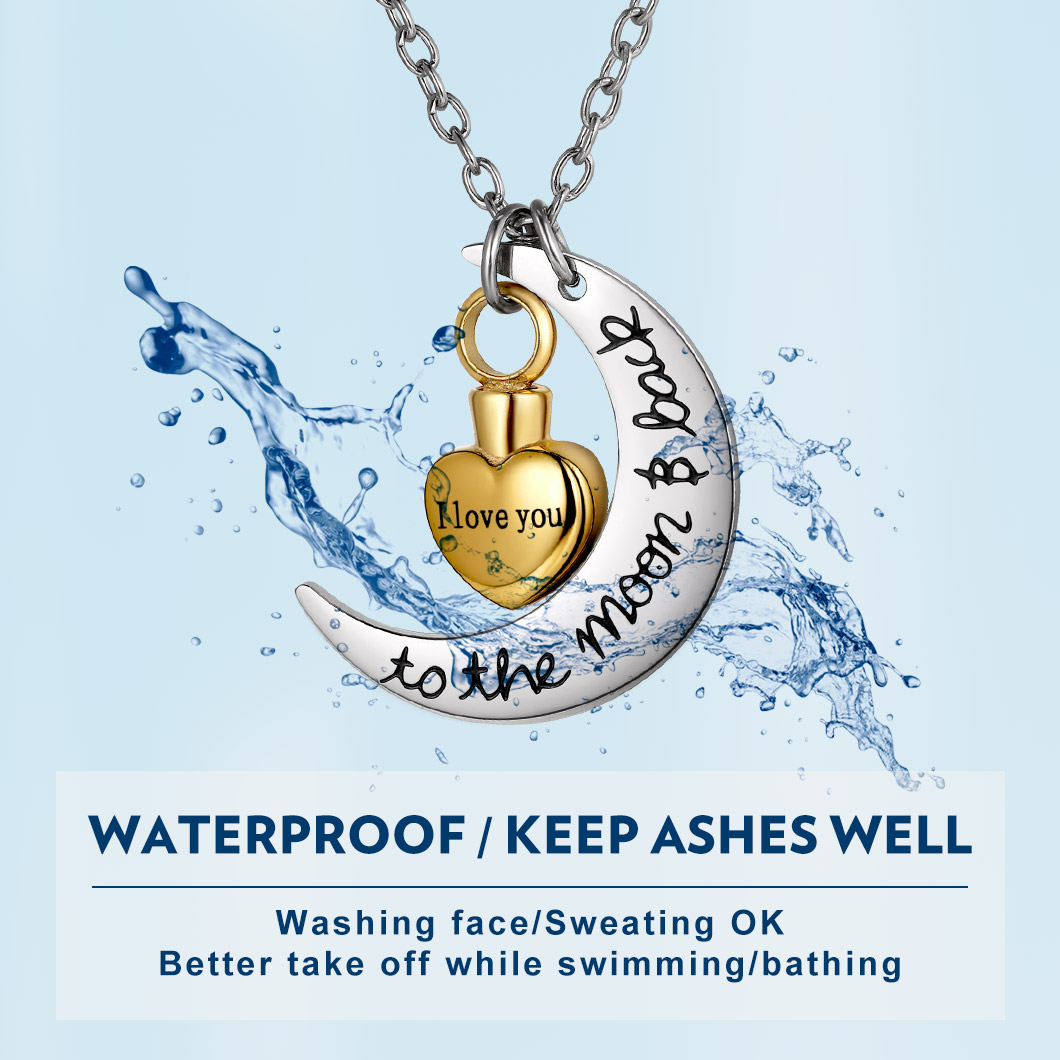 Personalized Moon Heart Urn Necklaces waterproof