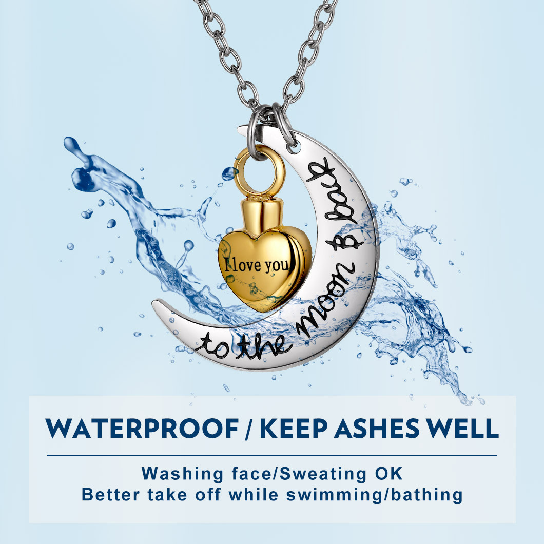 Personalized Moon Heart Urn Necklaces waterproof