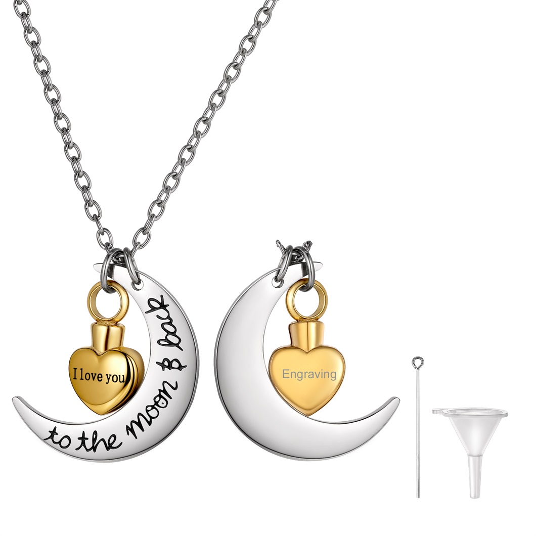 Personalized Moon Heart Urn Necklaces for Ashes Cremation gold