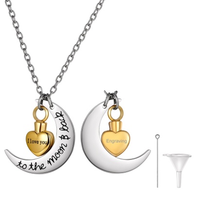 Personalized Moon Heart Urn Necklaces for Ashes Cremation gold