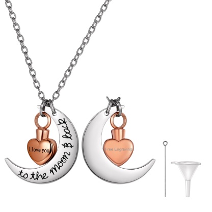 Personalized Moon Heart Urn Necklaces for Ashes Cremation rose gold