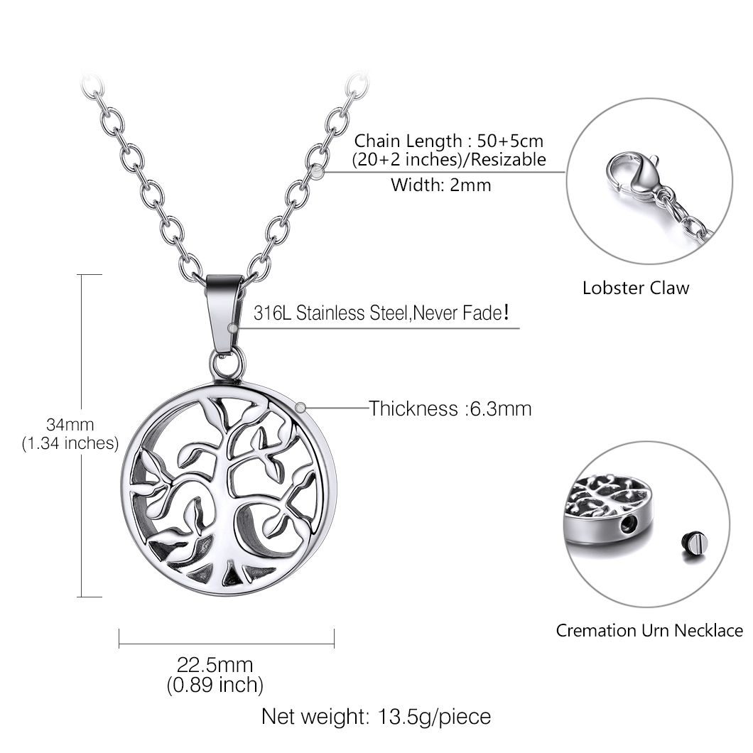 Personalized Engraved Urn Cremation Pendant  Family Tree Necklace detail