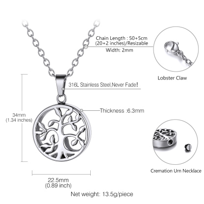 Personalized Engraved Urn Cremation Pendant  Family Tree Necklace detail