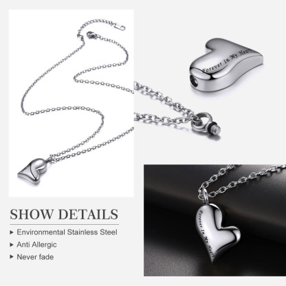 Personalized Heart Cremation Urn Necklaces for Ashes 