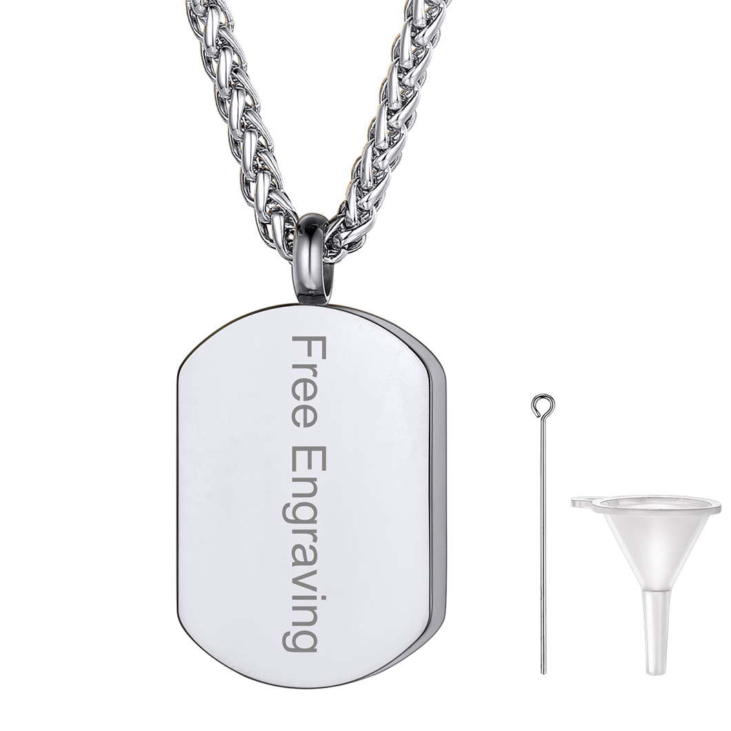 Urn Cremation Pendant Necklace for Ashes Dog Tag Memorial Jewelry SILVER