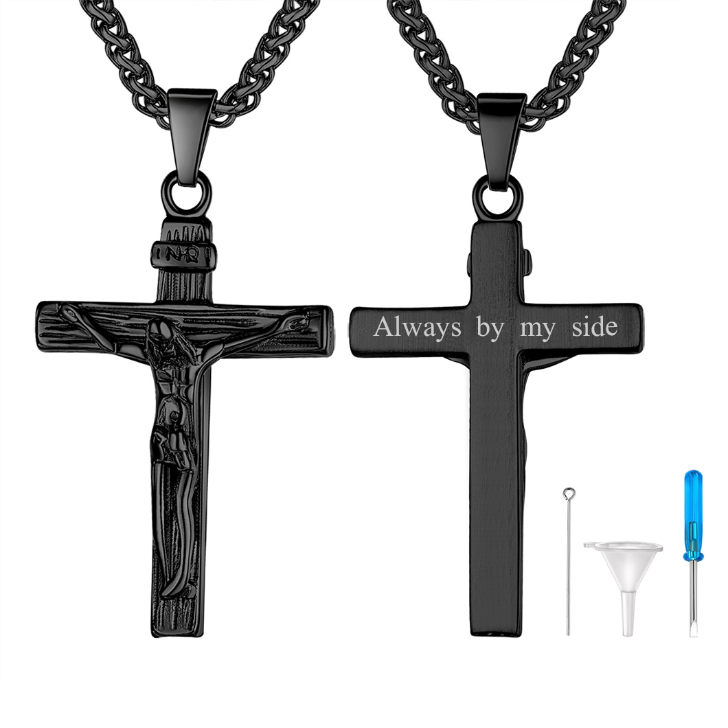 Name Jesus Cross Pendant Cremation Urn Necklace for Ashes Memorial Jewelry