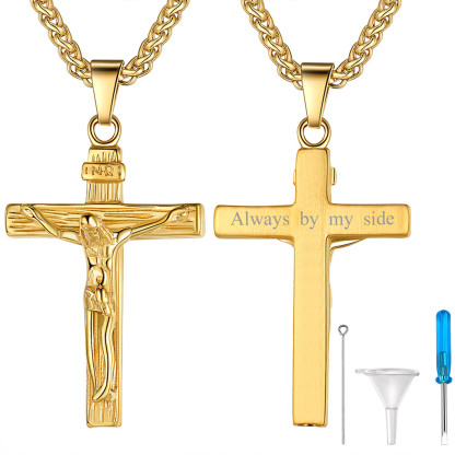 Name Jesus Cross Pendant Cremation Urn Necklace for Ashes Memorial Jewelry